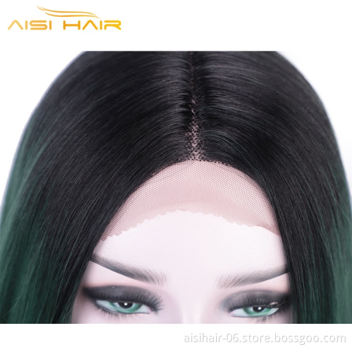 Aisi Hair Wholesale Middle Part Straight Bob Cosplay Mix Colors Black Green Lace Front For Black Woman Wig Hair Extensions